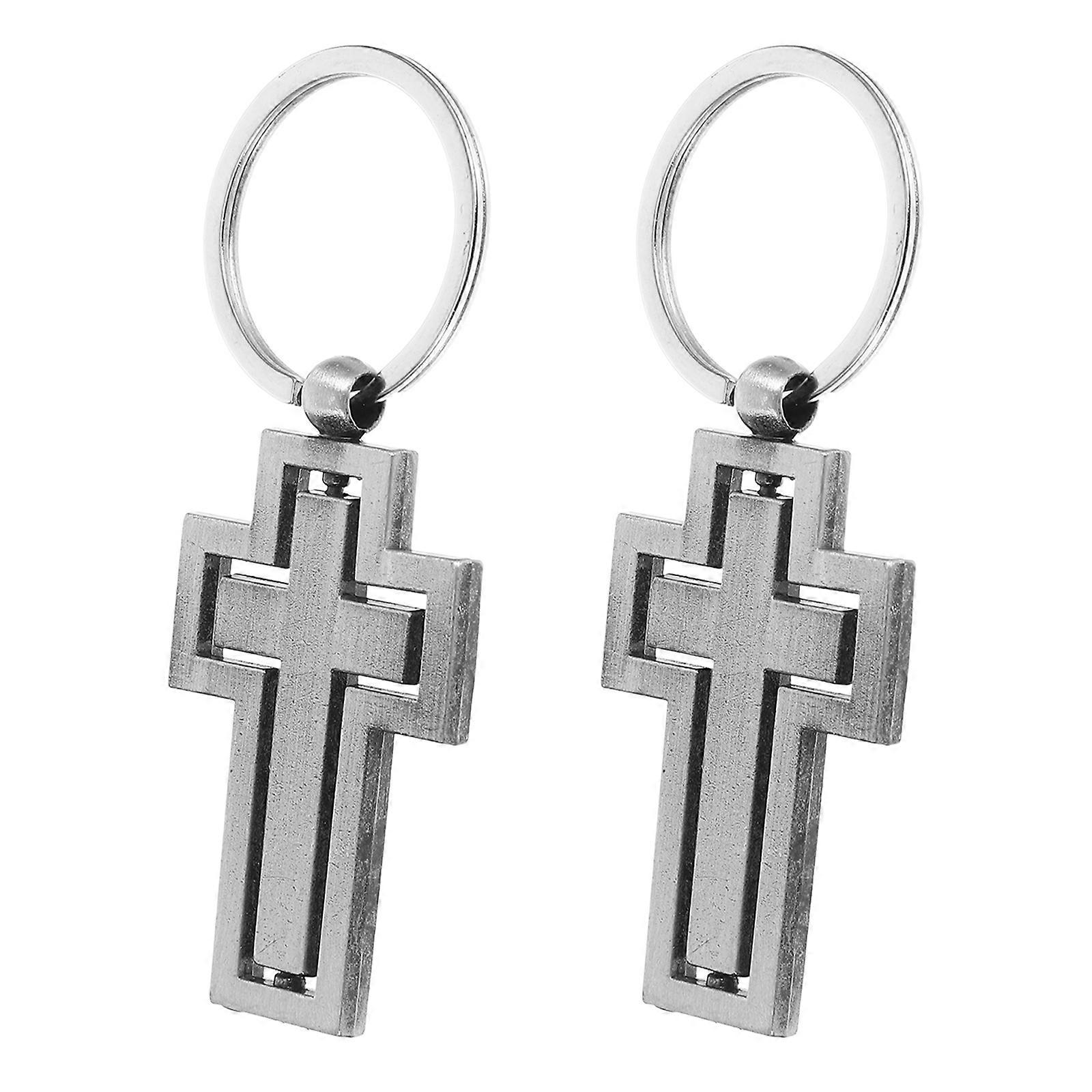 Elegant Design Cross Keychain Religious Item Believers Faith Reminder Metal 2Pack