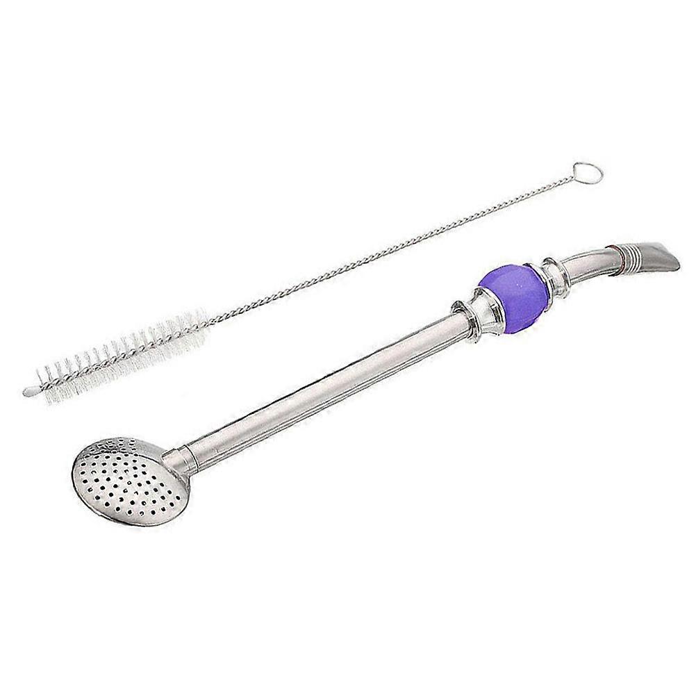 Mate Bombilla Straw with Removable Filter Head and Cleaning Brush for Drinking Use Stainless Steel Purple 2 Pcs