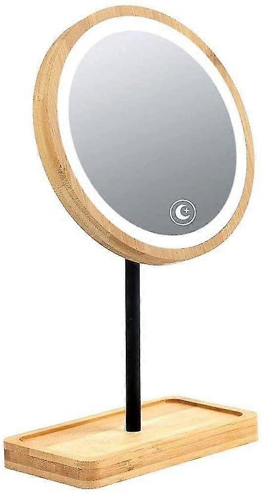 Cosmetic Mirror, Table Mirror, Small Standing Mirror With Wooden Frame, Round