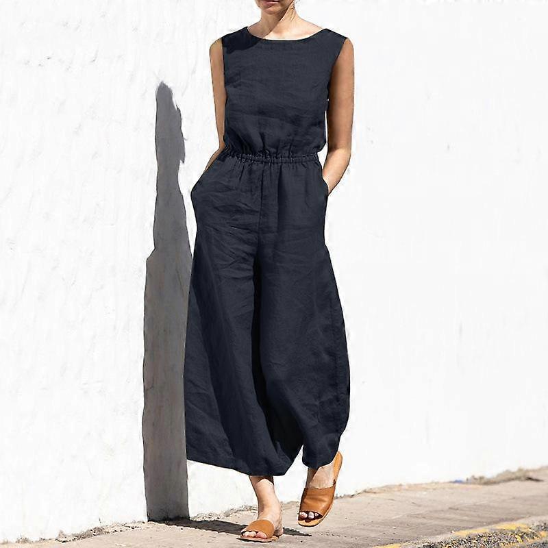 Summer Solid Color High-waisted Sleeveless Pants Women's Casual Loose Temperament Romper