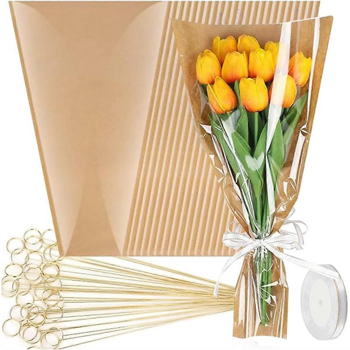 50 قطعة أكياس زهور مع 50 قطعة حامل بطاقة اختيار الأزهار وشرائط