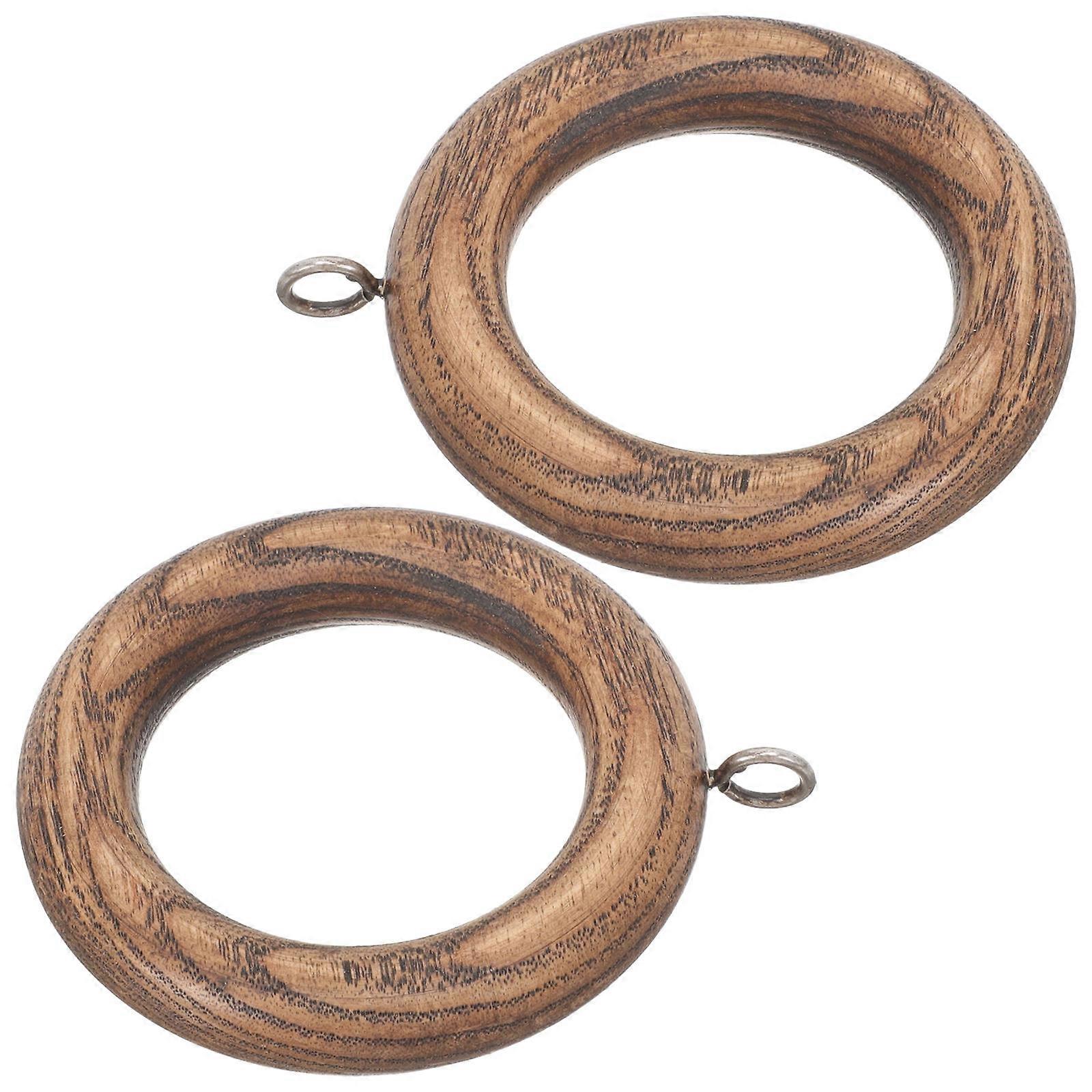 Wooden Curtain Rings for Decoration Coffee Color Stainless Steel No Burrs 2 Pieces 0.79 Inches