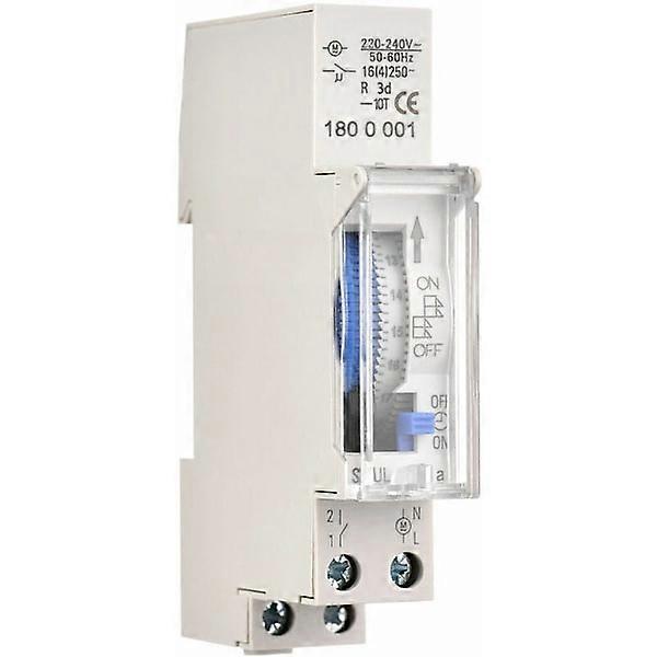 24-Hour Mechanical Timer, 15 Minute Minimum, DIN Rail Mounting, Built-in Battery, SUL180a AC220-240V Gray