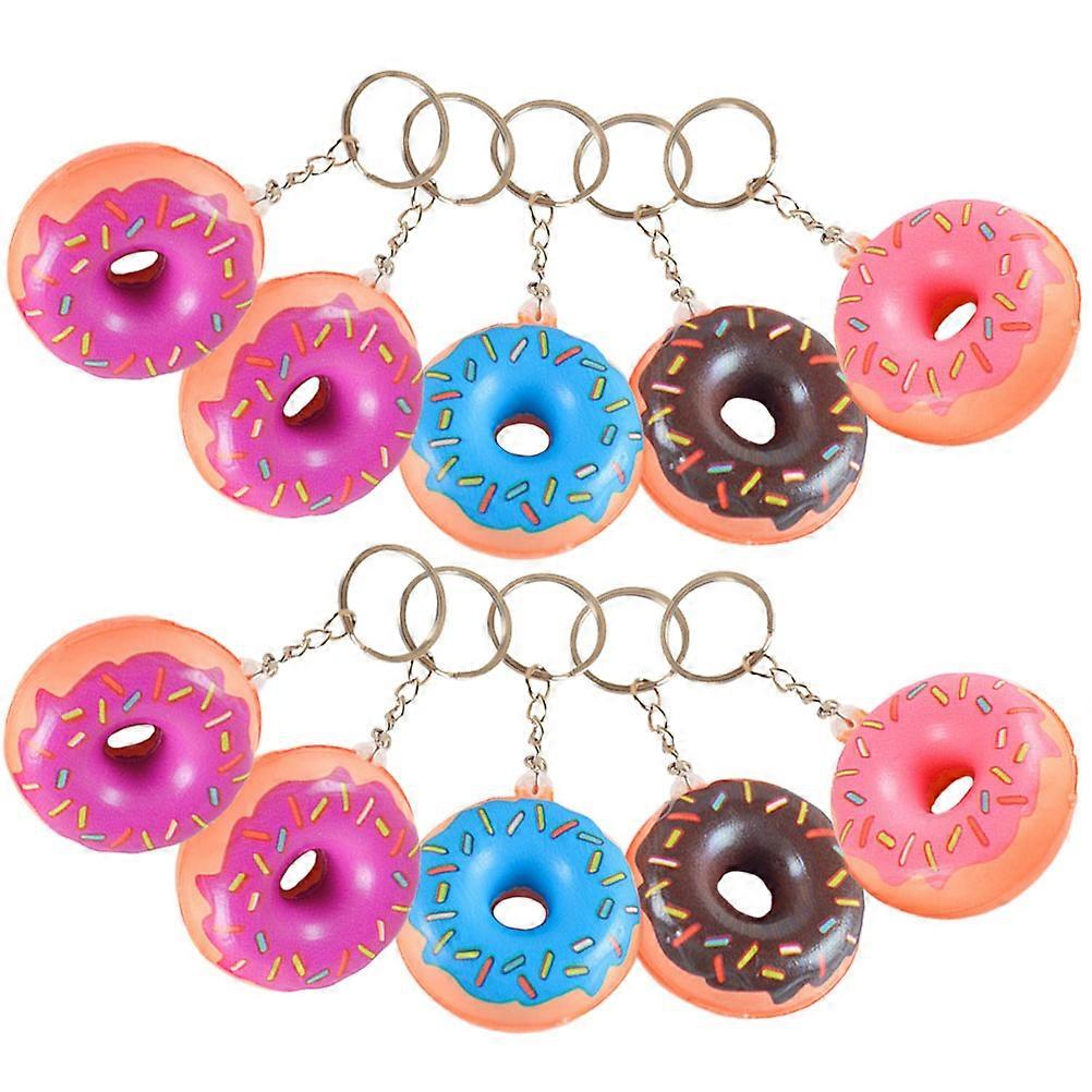 Adorable Donut Shaped Keychain Pendant Made of PU and Metal Assorted Color 12pcs