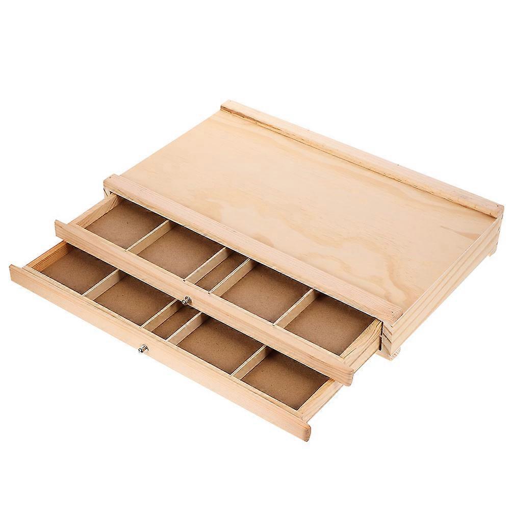 Wooden Artist Storage Box with Double Layer Multi Drawer Organizer for Art Supplies, Portable Storage for Paintbrushes and Markers for Outdoor