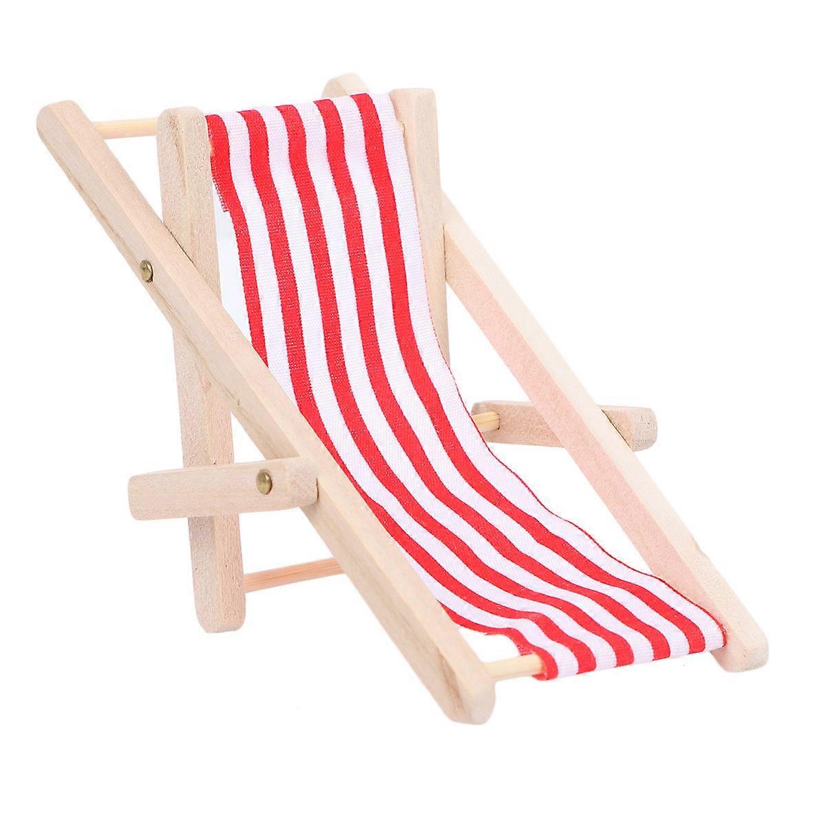 Miniature Red Beach Chair Model for Kids DIY Play House Accessory Fabric Recliner Deck Decoration