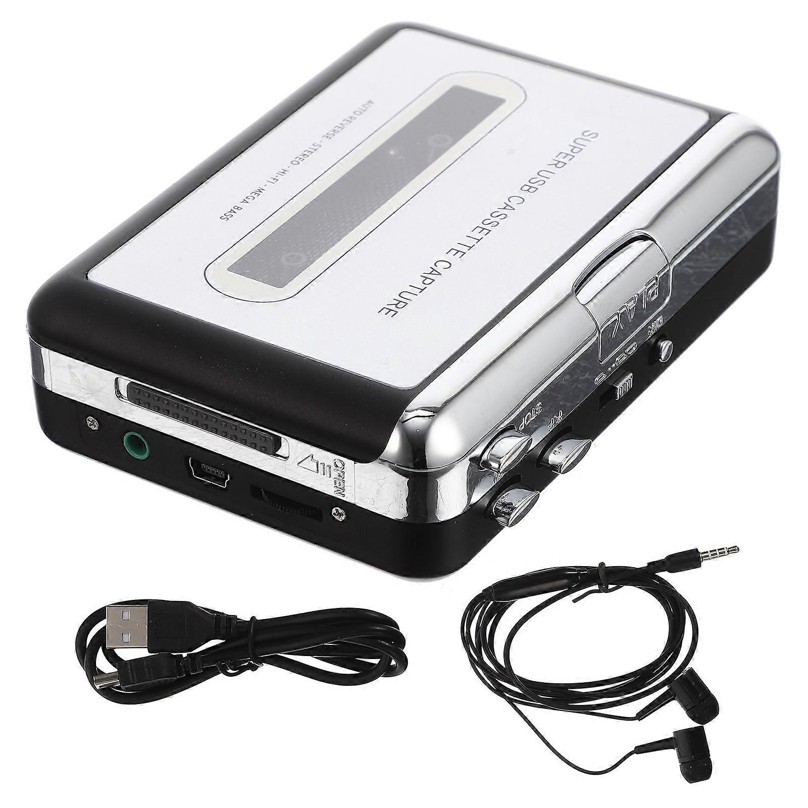 Portable Cassette Tape Converter Turns Audio Tapes into MP3 with High Fidelity Playback Silver