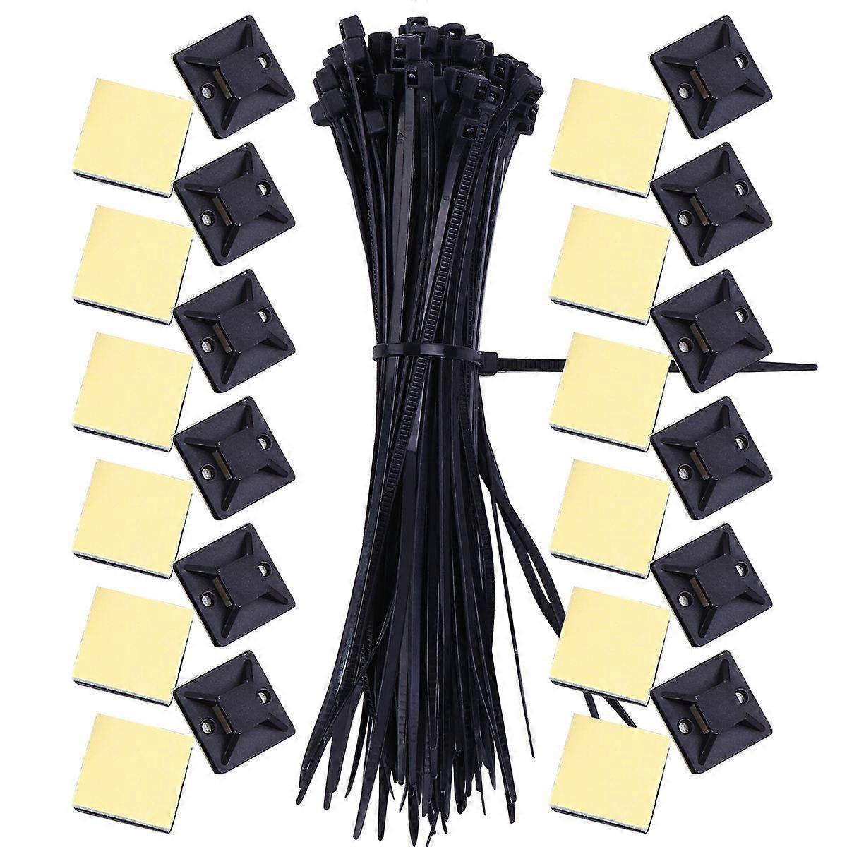 Black Self Adhesive Cable Tie Holders Multi Purpose Zip Tie Adhesive Mounts 1 Set