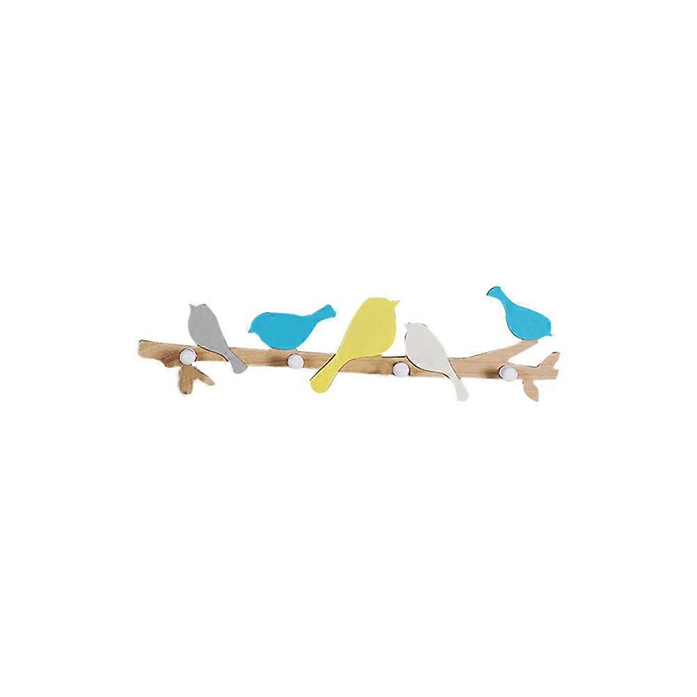 Cute Wall Hooks Wooden Coat Hat Clothes Shelf Creative Birds Design Home Decor Colorful 48.00X9.00X0.20CM 1Set