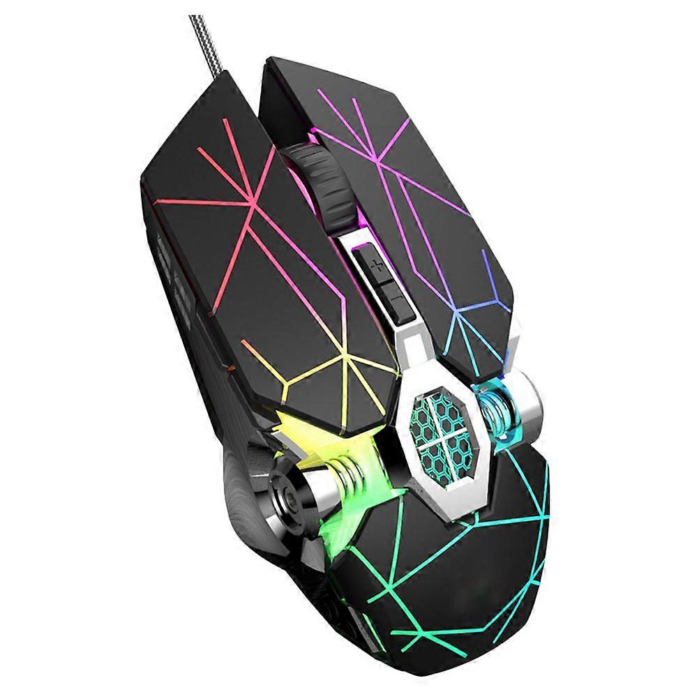 Programmable Gaming Mouse with Backlit and Metal Body for Computer Black 7Color Lighting Wide Foot Pad