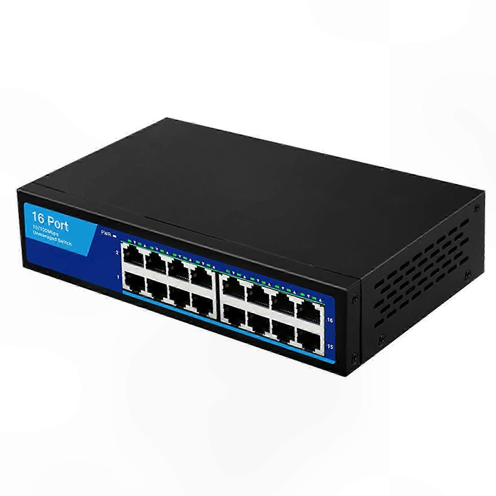16-Port Network Switch Box 10/100Mbps Metal for Shell Switcher Selector Lan Splitter Hub for Campus Dormitory Home