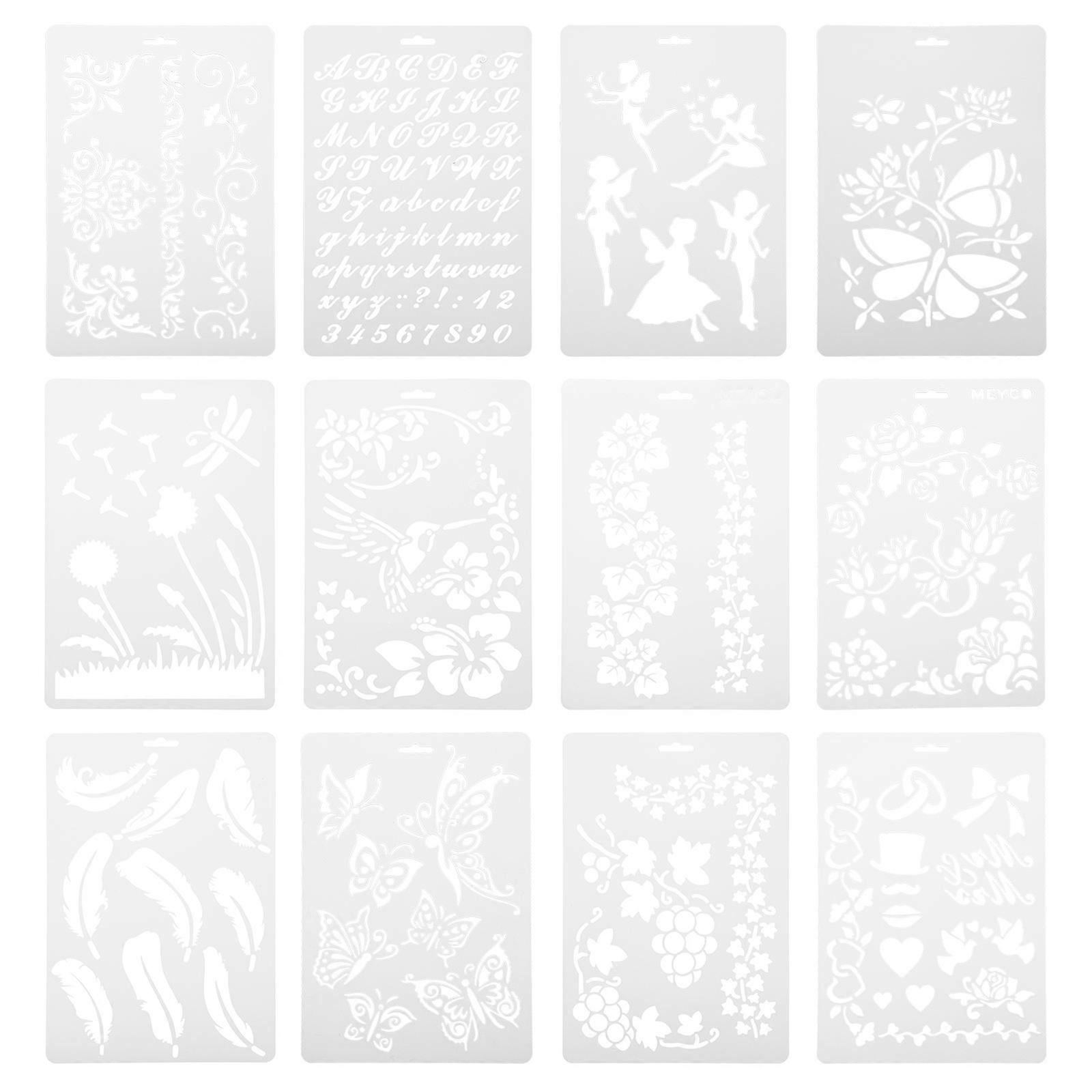 Children's Drawing Tools 12Pcs Stencils Set Hollow Templates White Flexible Reusable PP