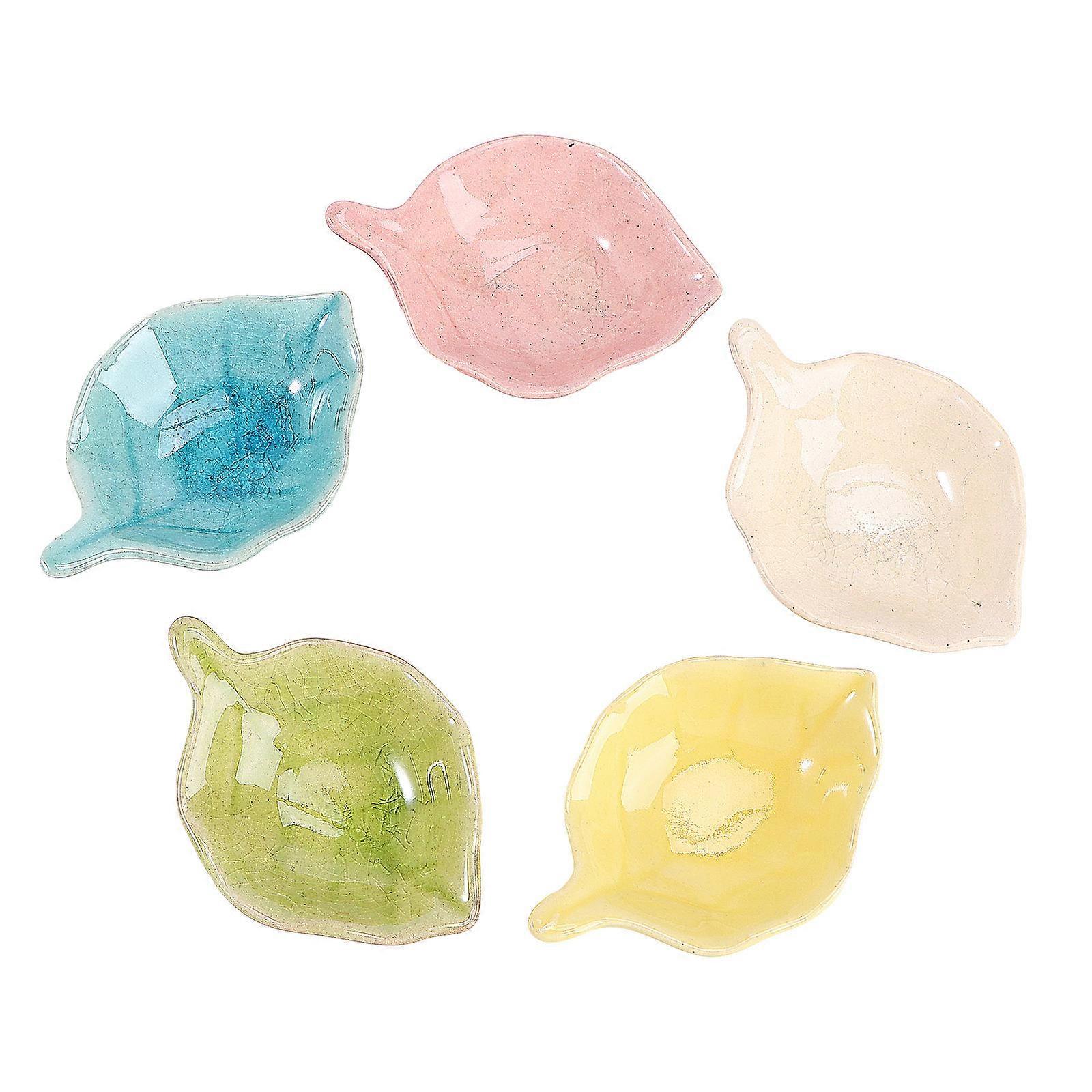 Mini Essential Oil Plates 5Pcs Small Ceramic Holders Perfect For Spa Clients Home Use Leaf-Shaped Storage Containers