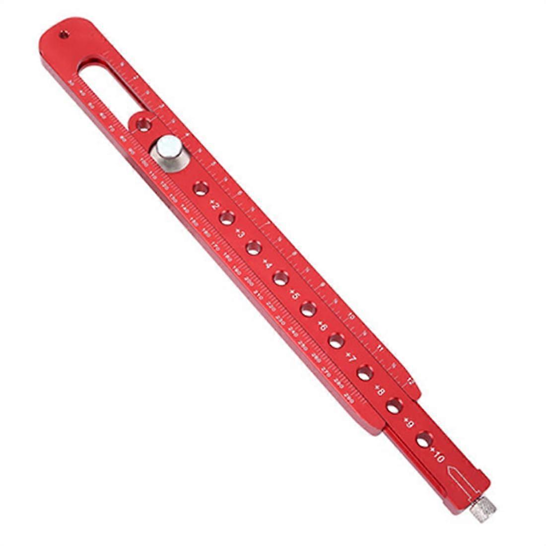 Adjustable Circle Drawing Ruler For Woodworking, Dual Metric And Inch Markings, Scriber And Compass Tool, Red