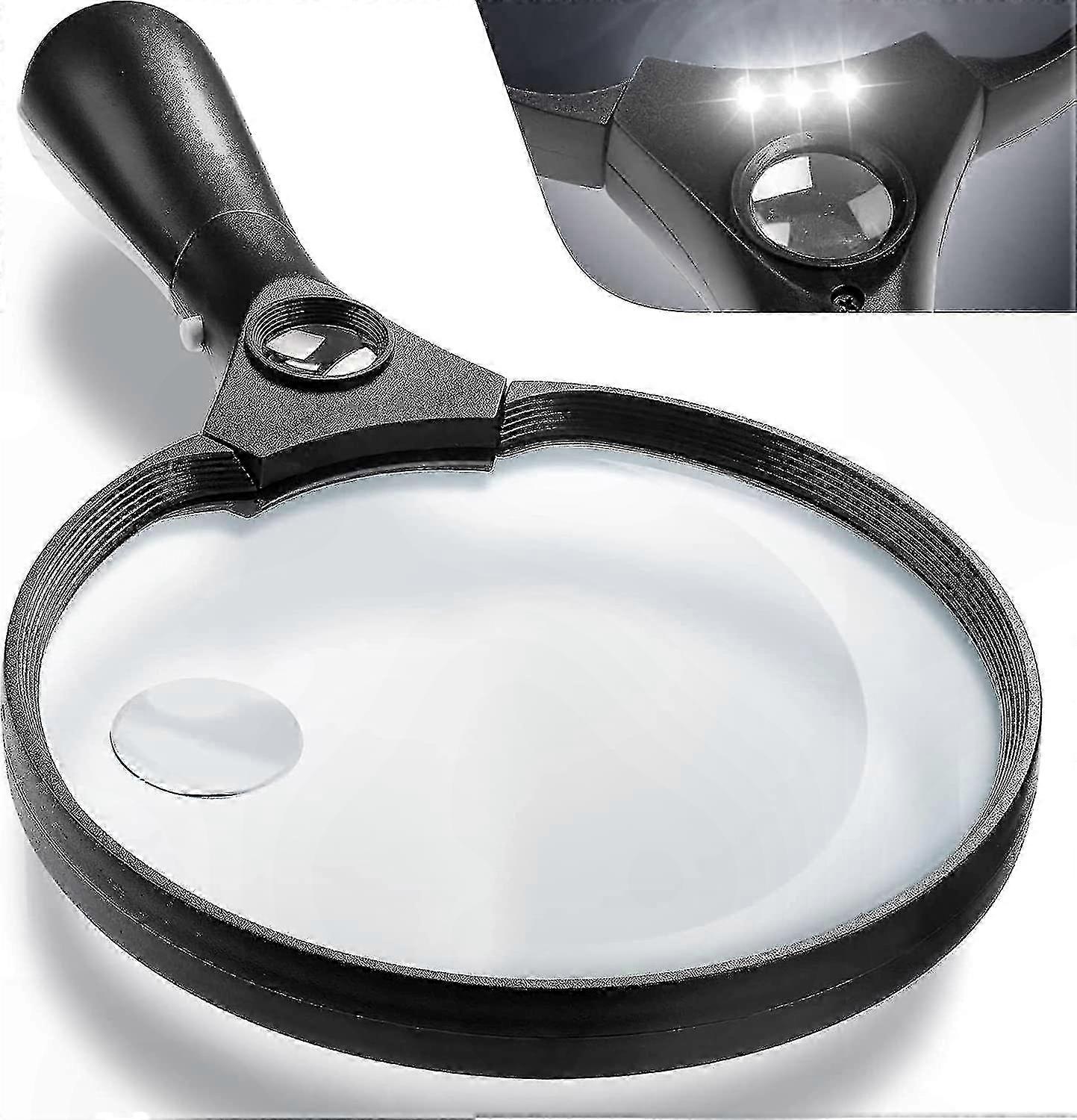 Extra Large Led Handheld Magnifying Glass With Light - 2x 4x 25x Lens Zoom Lightweight Shatterproof Magnifiers