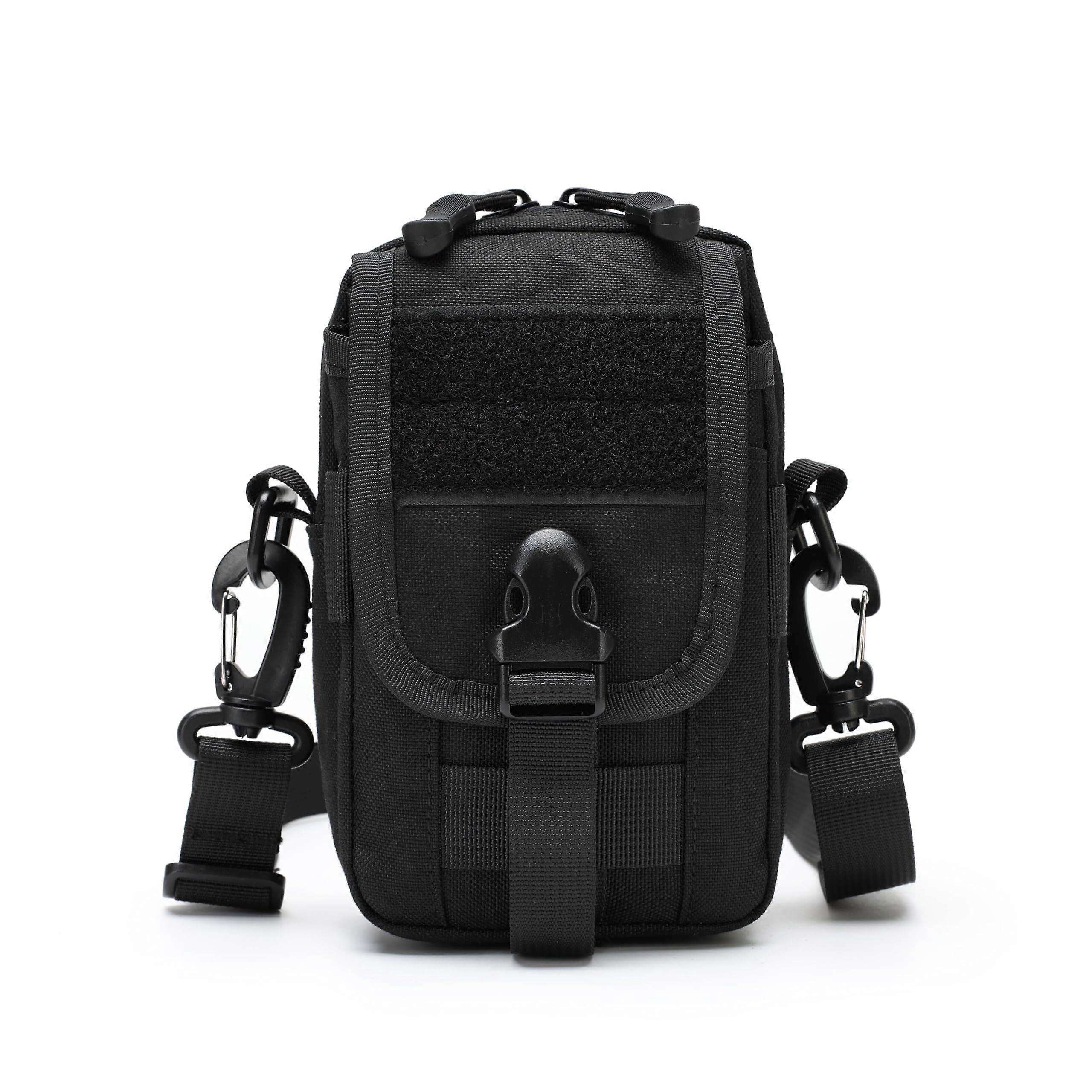 Tactical MOLLE accessory pouch with shoulder strap, multifunctional tool bag, hip bag, phone, cash and card holder for daily use, black.