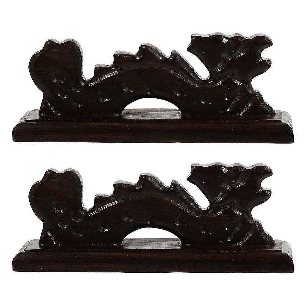 Chinese Style Calligraphy Brush Rack For Desk Ornamentation In Dark Red Wooden Material Perfect For Home And Office 2Pcs