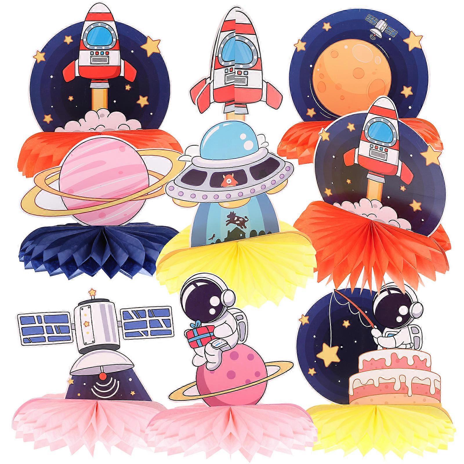 Space Theme Honeycomb Decorations Party Tabletop Centerpieces Outer Space Scene Layout Lightweight Adornments 9pcs Set