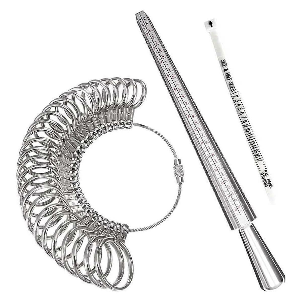3PCS Ring Sizer Measuring Tool Set, Ring Gauges with Finger Sizer Mandrel Ring Sizer for Jewelry Sizing Measuring