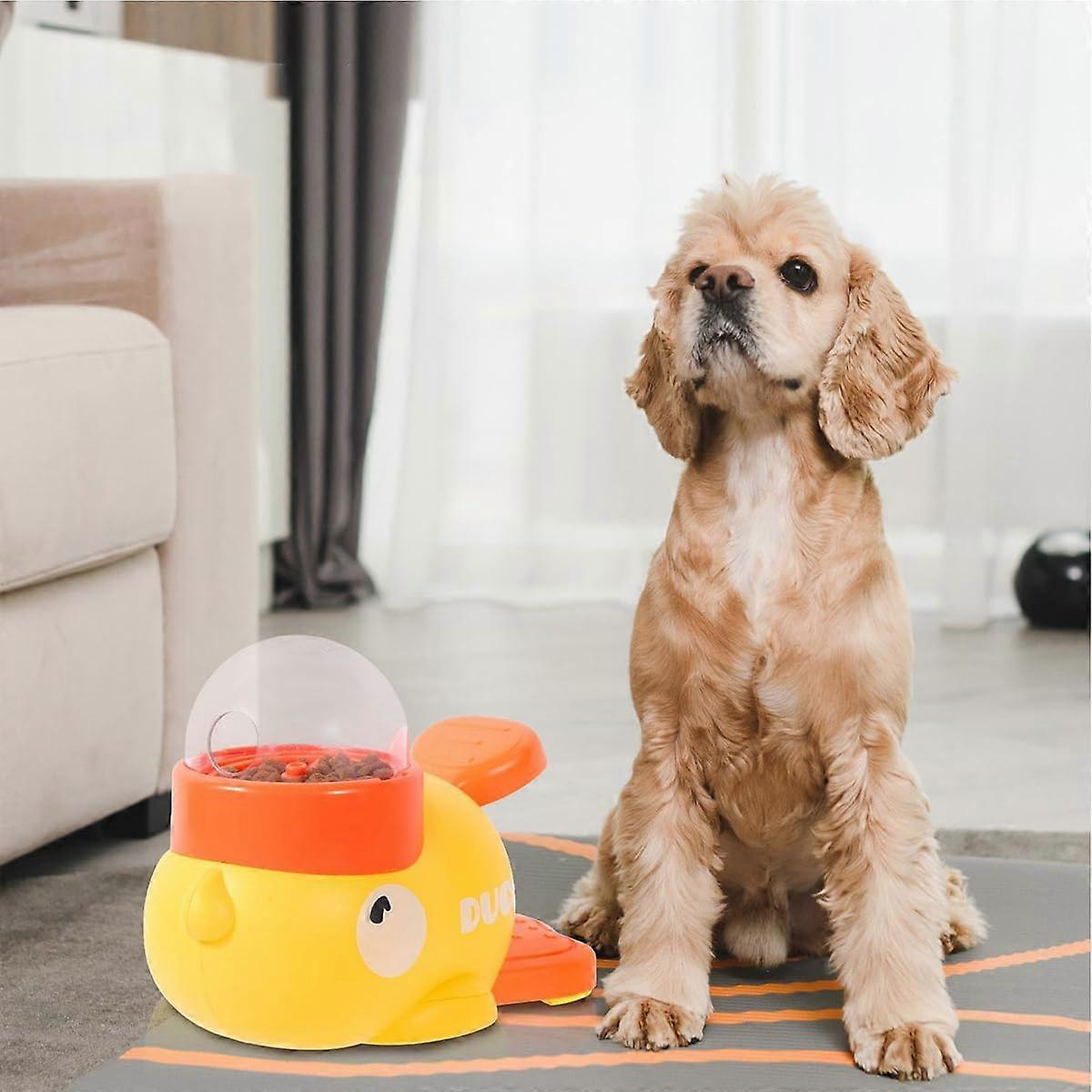 Dog Treat Dispenser 2-In-1 Interactive Slow-Feeder Puzzle Toy For Dogs Anti-Slip Brain-Stimulation Toy For Boredom, Yellow