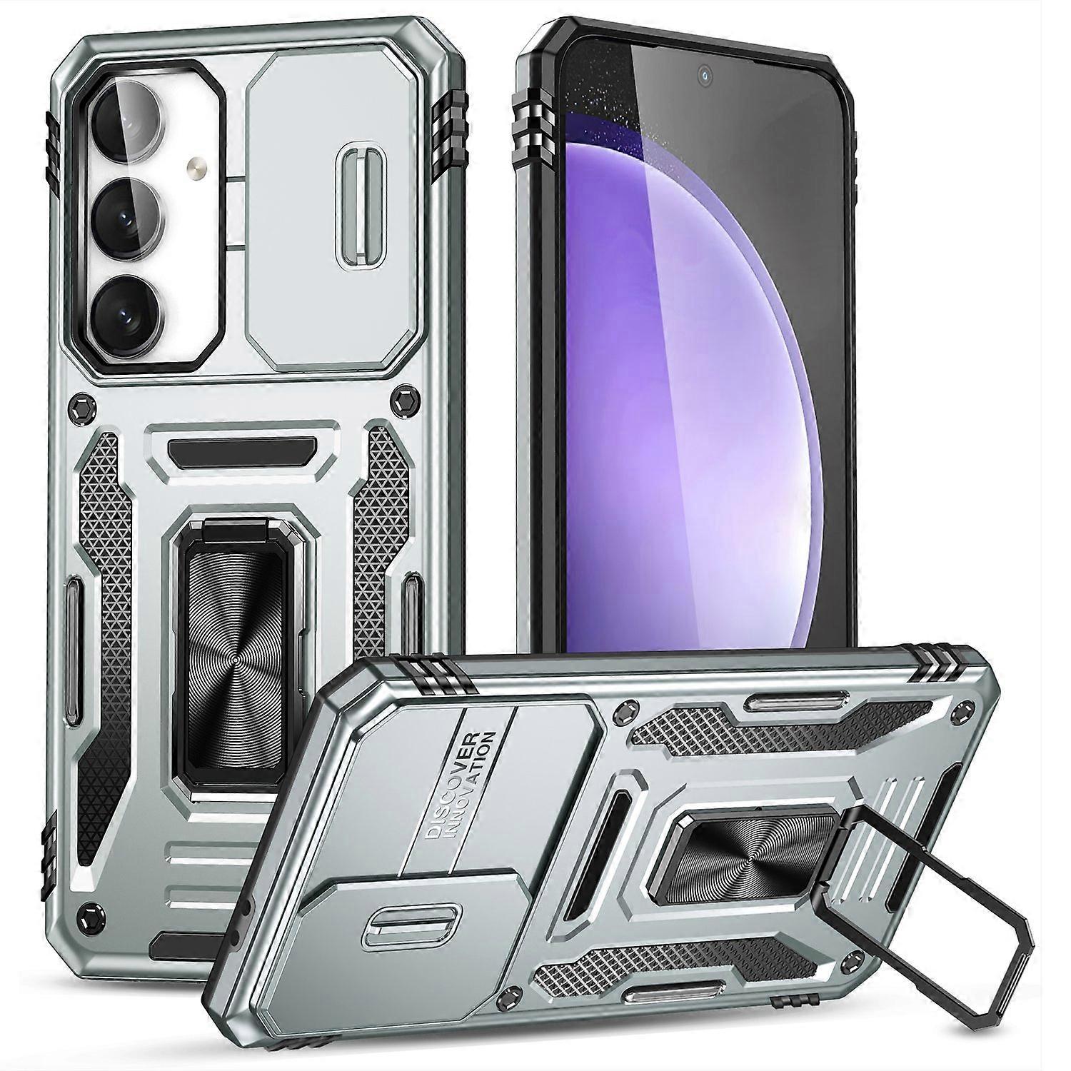 Armor Series För Samsung Galaxy S24 FE Fodral Stativ Skjut Linslock PC + TPU Fallsäker Telefonskydd -