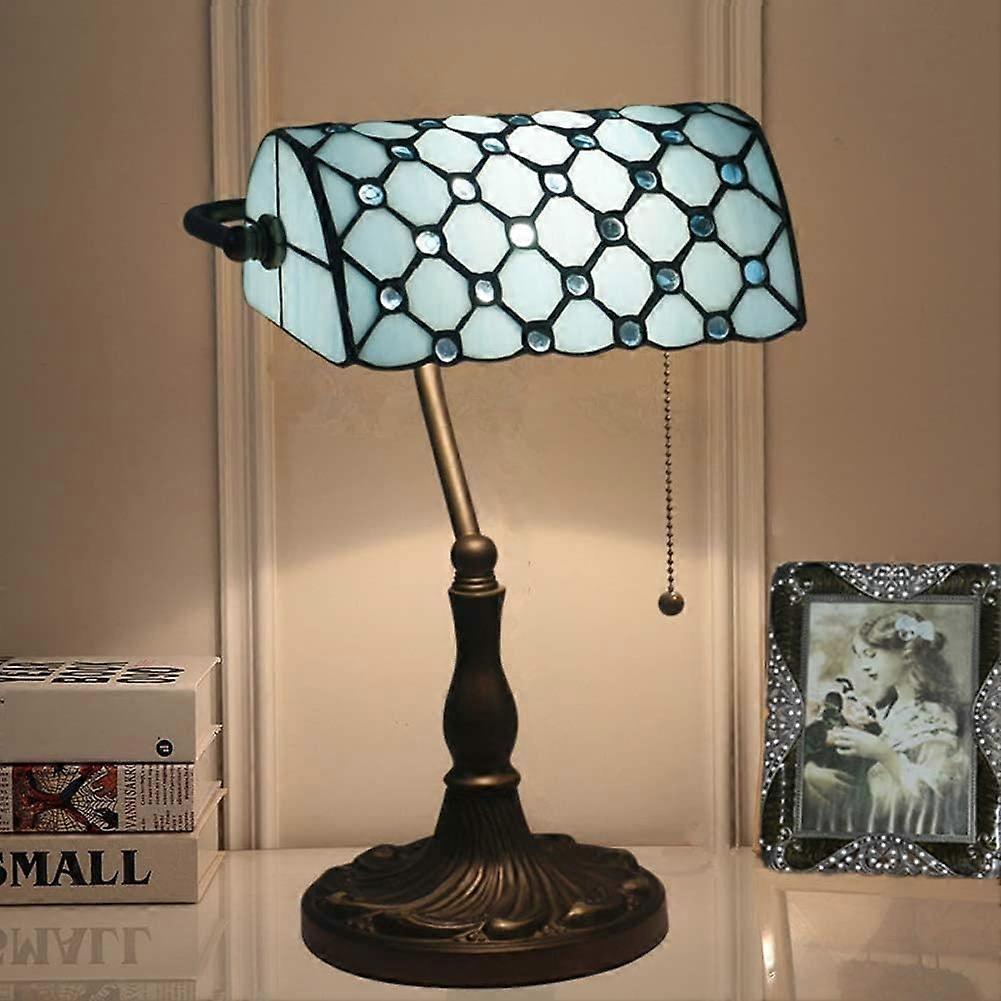 Desk Lamp With E27 Base Stained Glass Shade Zinc Alloy Base For Office Or Home Table Lamp