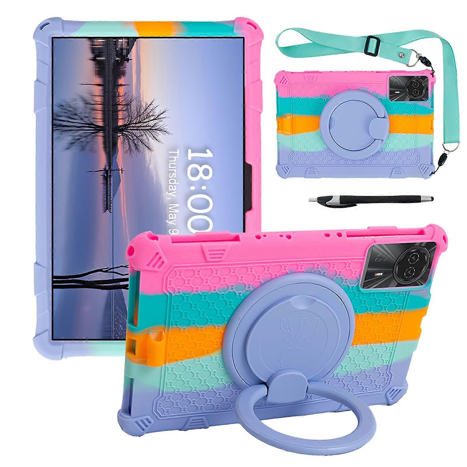 Rotating Retro Universal 11 Inch Tablet Case Compatible With DOOGEE T30 Pro/T30S/T30E/T30SE Bright Pink