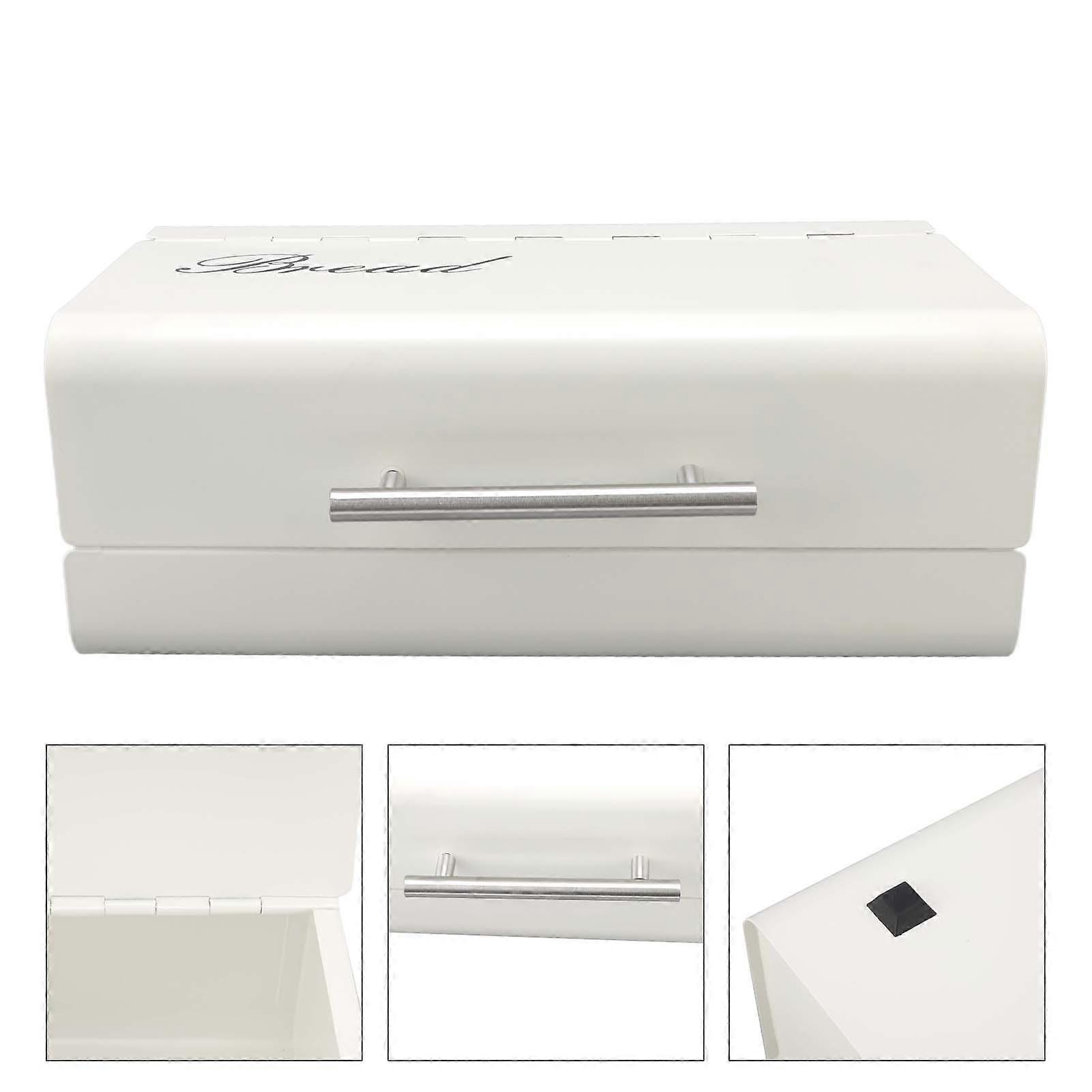 Large Capacity Bread Bin 36.2x20.5x14.5cm Iron White Storage Container