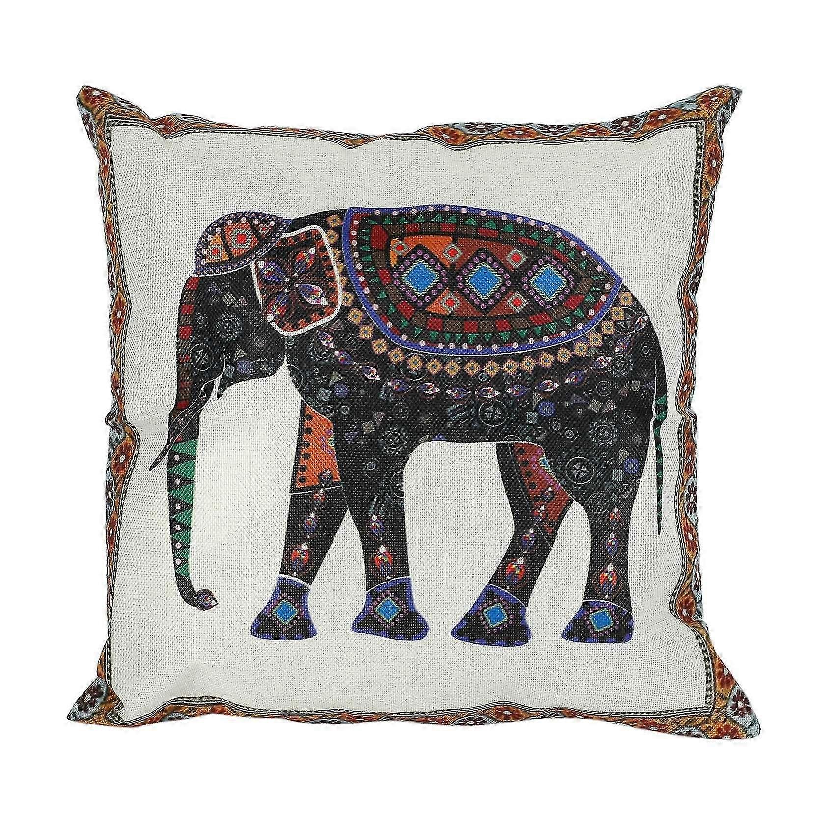 Capa de almofada decorativa de algodão e linho com elefante indiano tricotado