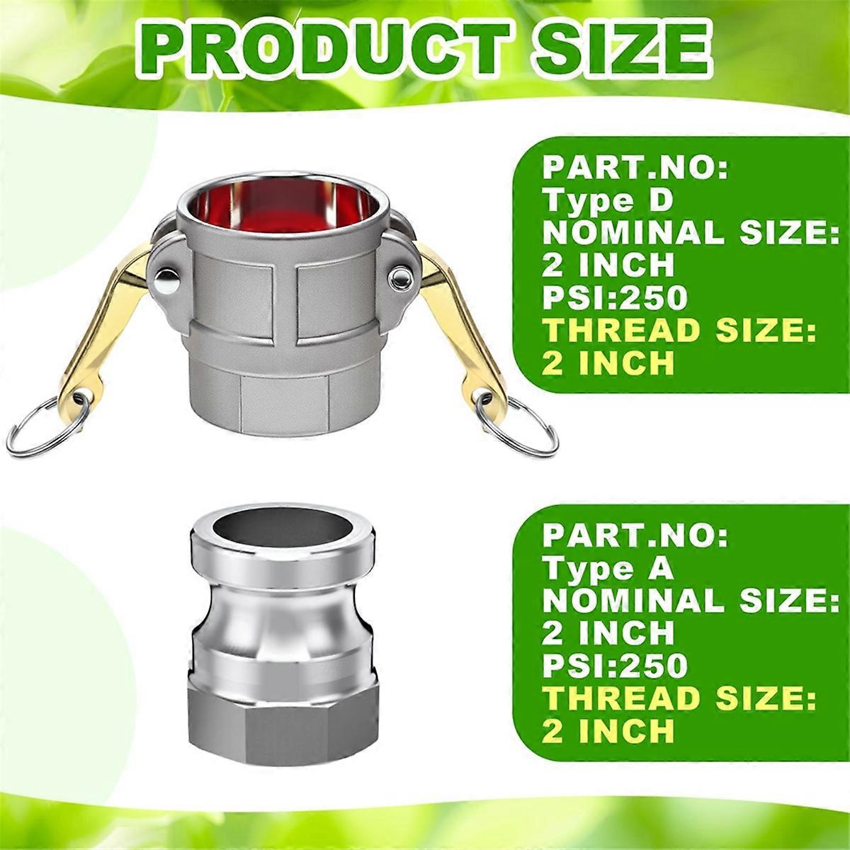 Camlock Fittings Type A & D 2 Inch Aluminum Cam and Groove Hose Fitting Kit,2 Inch Male Adapter Caml