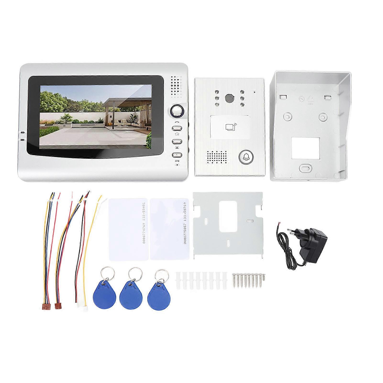 Wired Intercom System Rain Cover IR Night Vision 120º Wide Angle Video Doorbell with 7 Inch TFT Color Screen for Apartments Villa