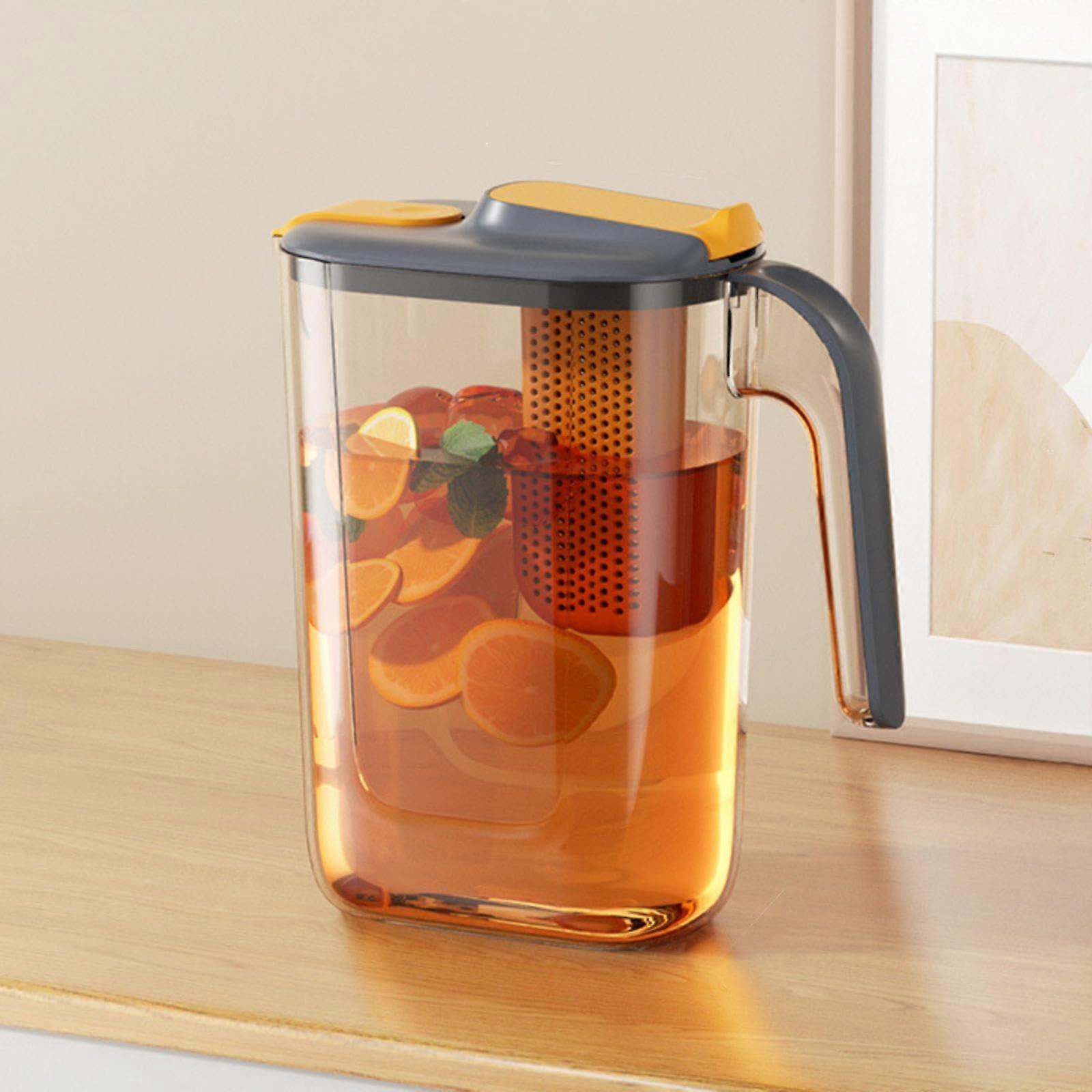 Water Pitcher with Lid 2.6L/88oz Plastic Juice Pitcher for Fridge with Filter and Handle in Gray for Tea Coffee Juice Drinks