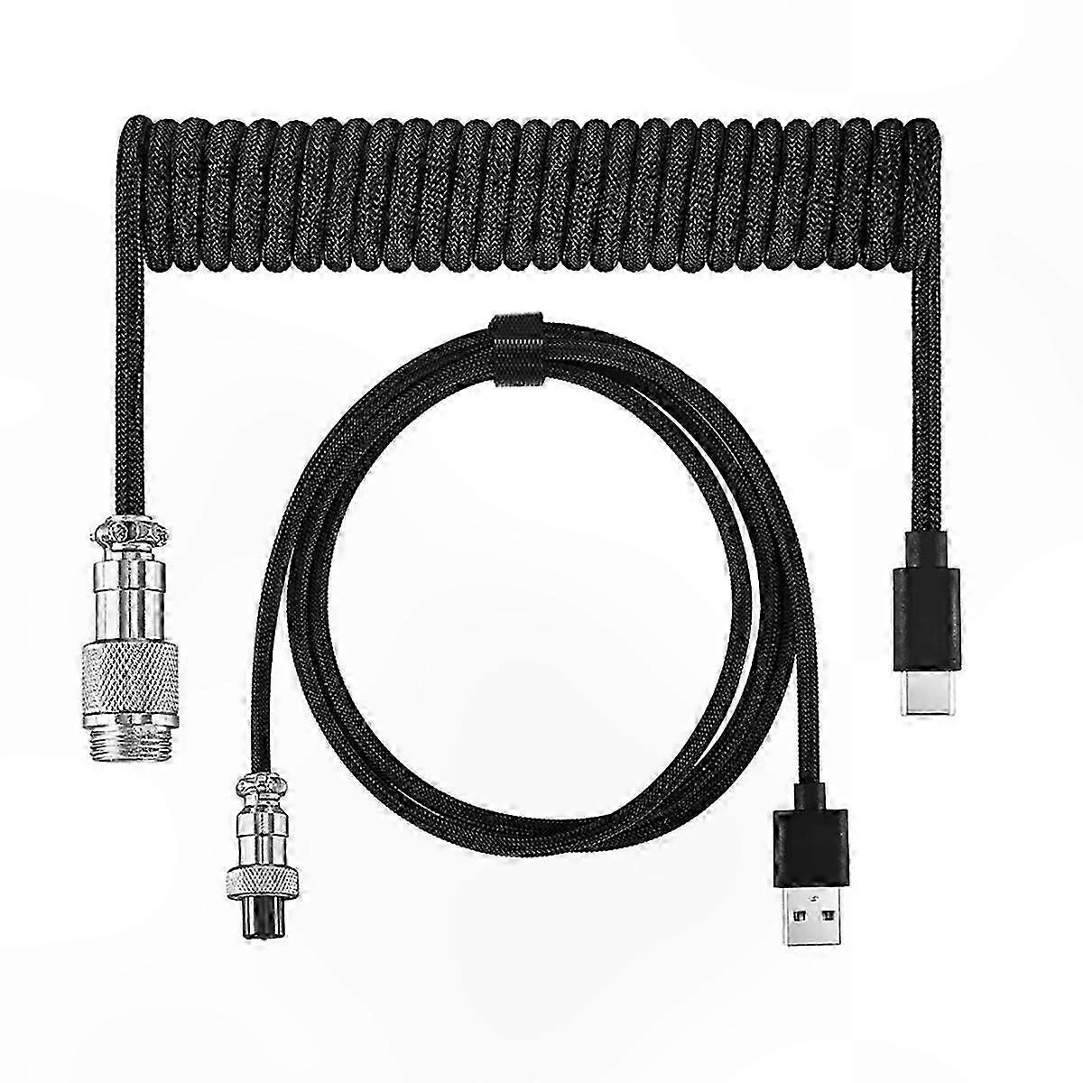 USB Keyboard Cable Black Coiled Type-C Connector for Gaming and DIY Projects
