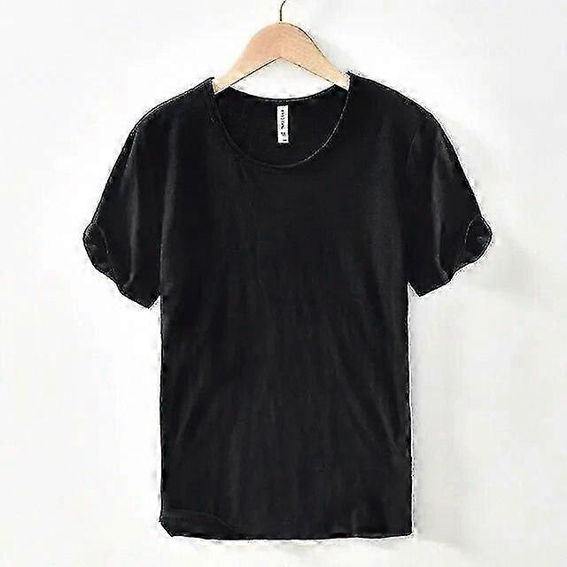 Erkekler için Retro Ham Kenar T-Shirt %100 Pamuk Hafif Nefes Alabilir Slim-fit Monokromatik O-Yaka Rahat Temel Üst