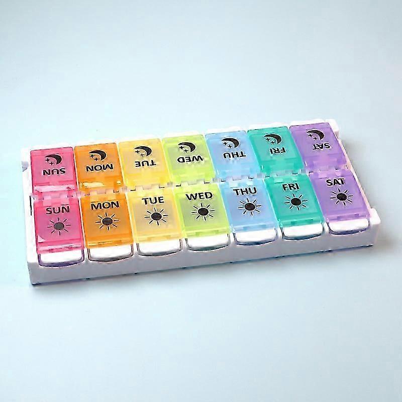 Pill Box Weekly French Morning and Evening, Pill Boxes Medicine 7 Days 14 Compartments, Weekly 7 Day Pill Box, Easy to Open Colorful