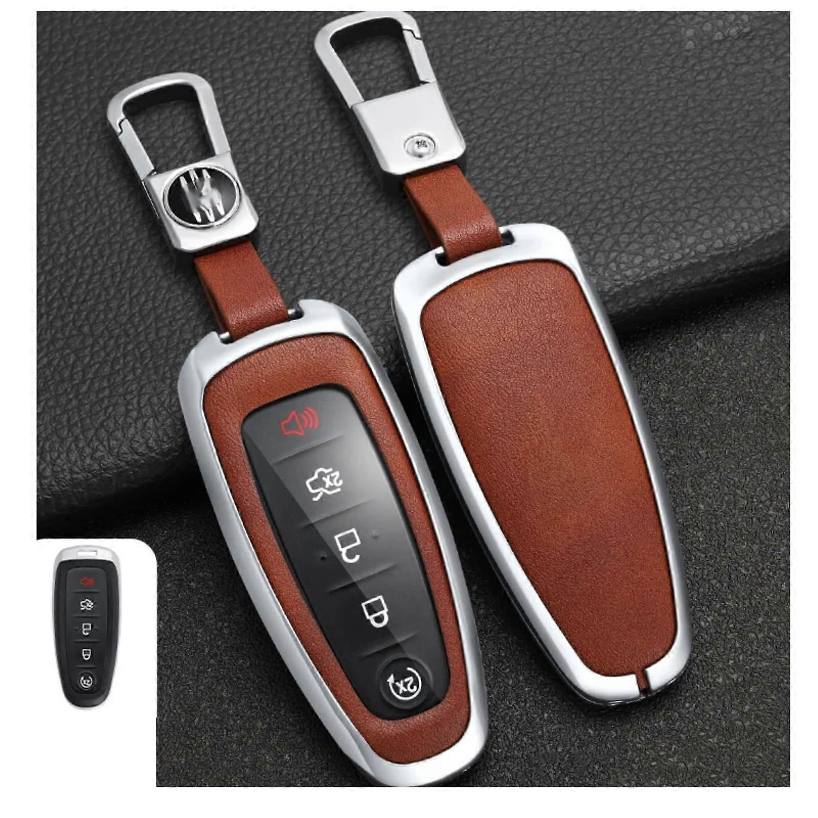 Car Remote Key Case, Key Fob Cover For Ford Edge Explorer Focus Taurus Flex Lincoln MKS MKX Protects Key Fob Brown