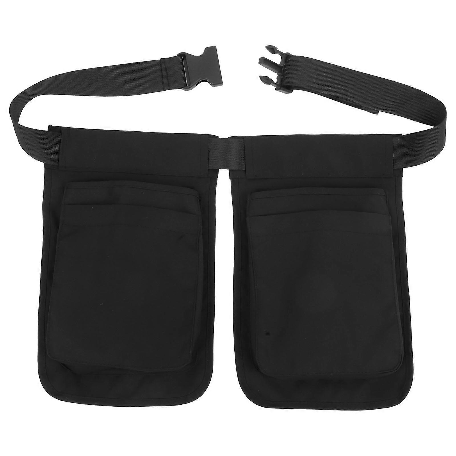 Multifunctional Waist Pouch with Zipper Pockets for Nurses Gardeners Storage Use Black Polyester Adjustable Fit