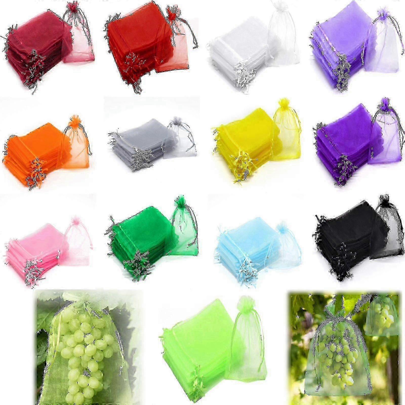 Lot de 100 sachets de protection pour grappes de raisins, 30 x 20 cm, 15 x 20 cm, 10 x 15 cm, en organza avec cordon de serrage, pour une protection totale