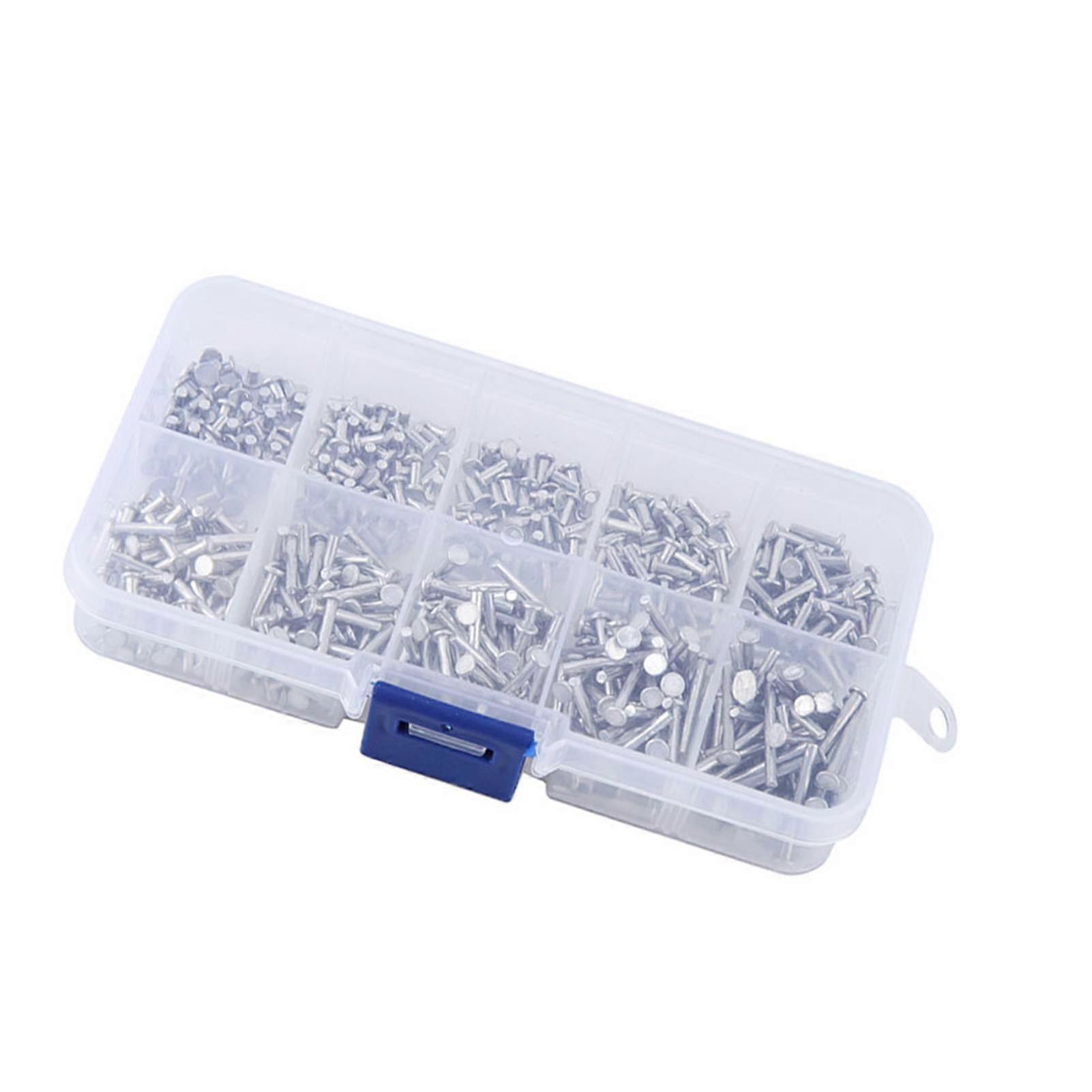 500pcs M2 Flat Head Aluminum Solid Rivets, 3mm-18mm Length