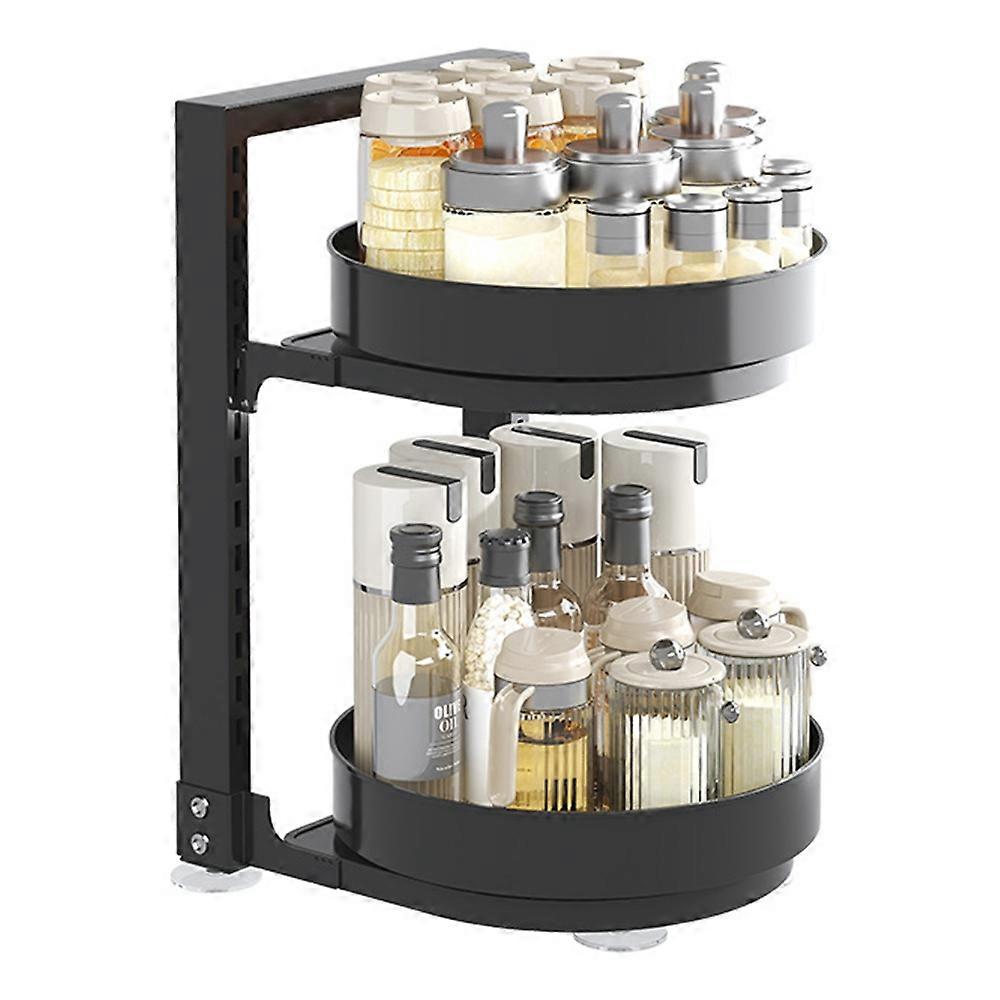 360-Degree Rotating 2-Tier Countertop Spice Rack Organizer Adjustable Kitchen Shelf