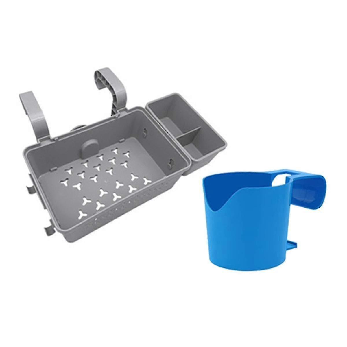 Above Ground Pool Storage Unit with Built-In Cup Holder and Basket Accessories Suitable for Framed Pool Use