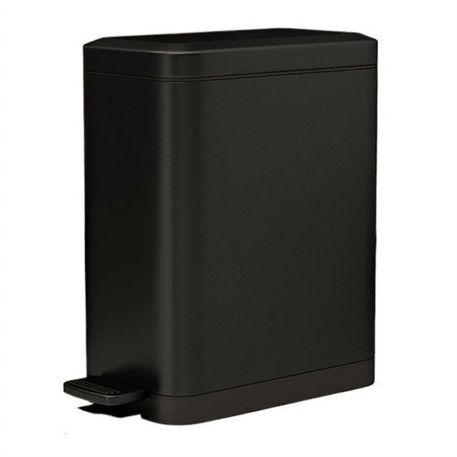 Rubbish Bin Slim Stainless Steel Trash Can Step Pedal Narrow 7L Black With Removable Inner Bucket Soft Close Lid