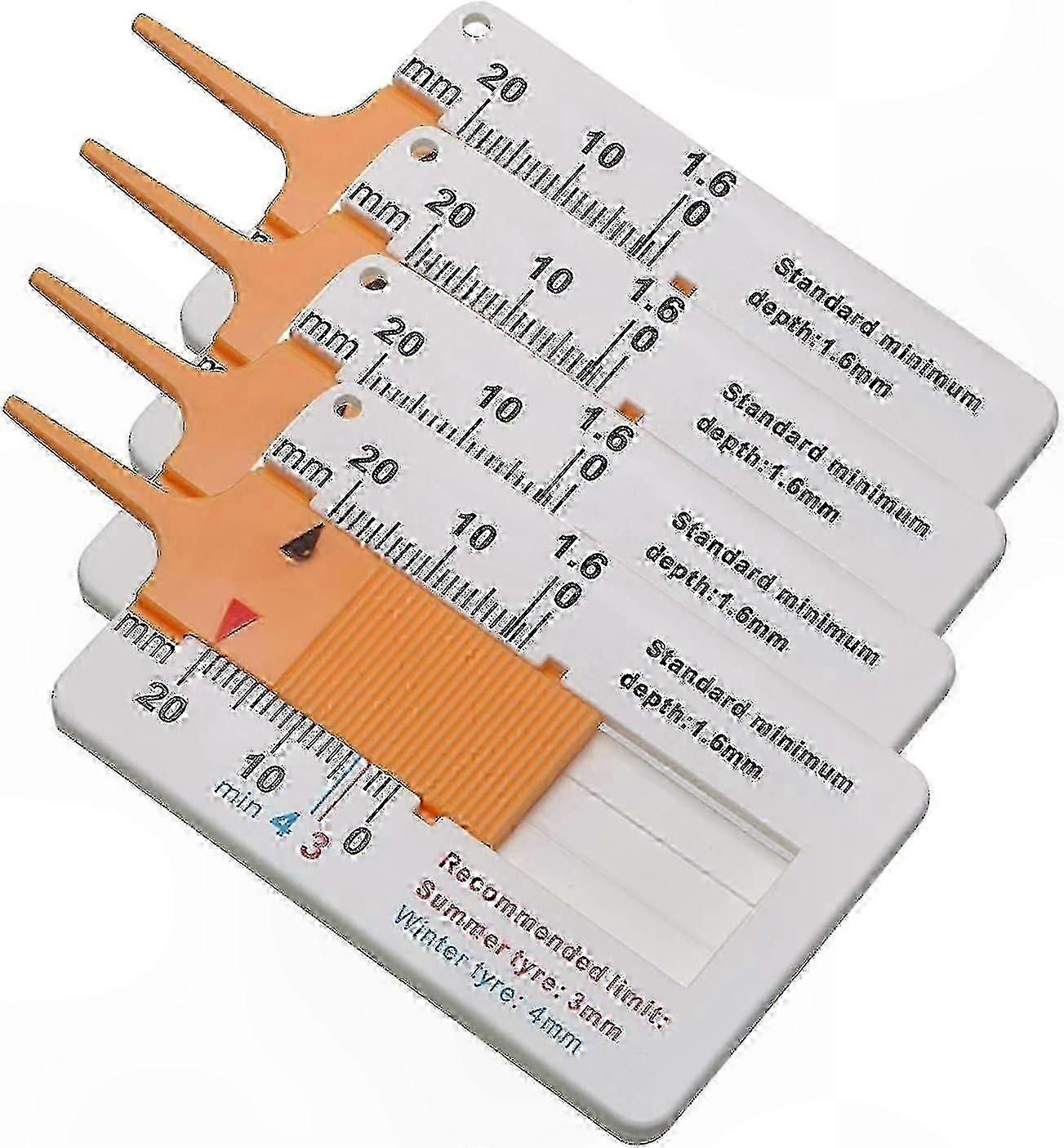 4-Pack Adjustable Tread Depth Gauge, 0-20mm Range Motorcycle Tool, Orange