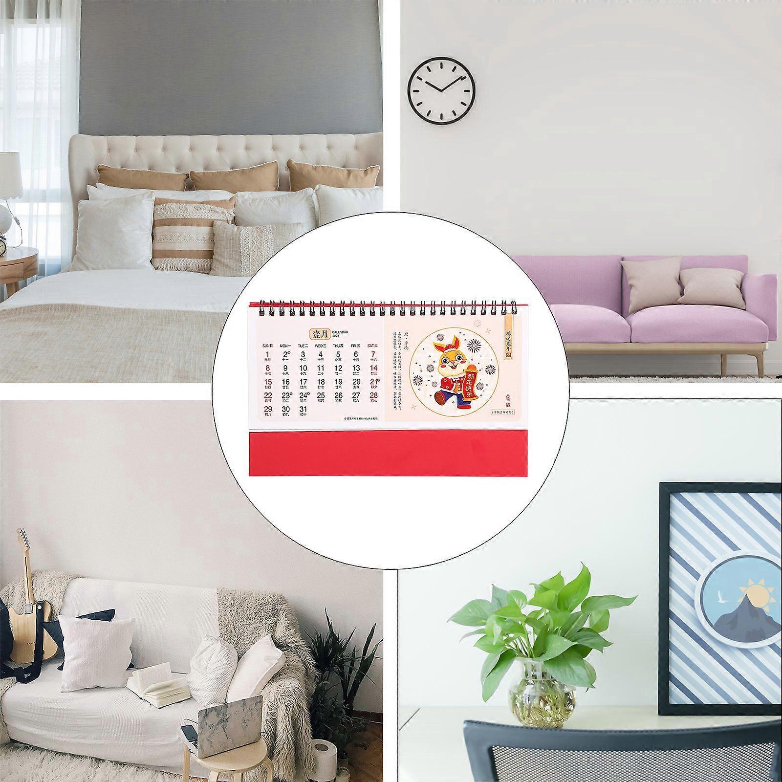 Year of Rabbit Art Calendar Desktop Calendar for Home Red Material