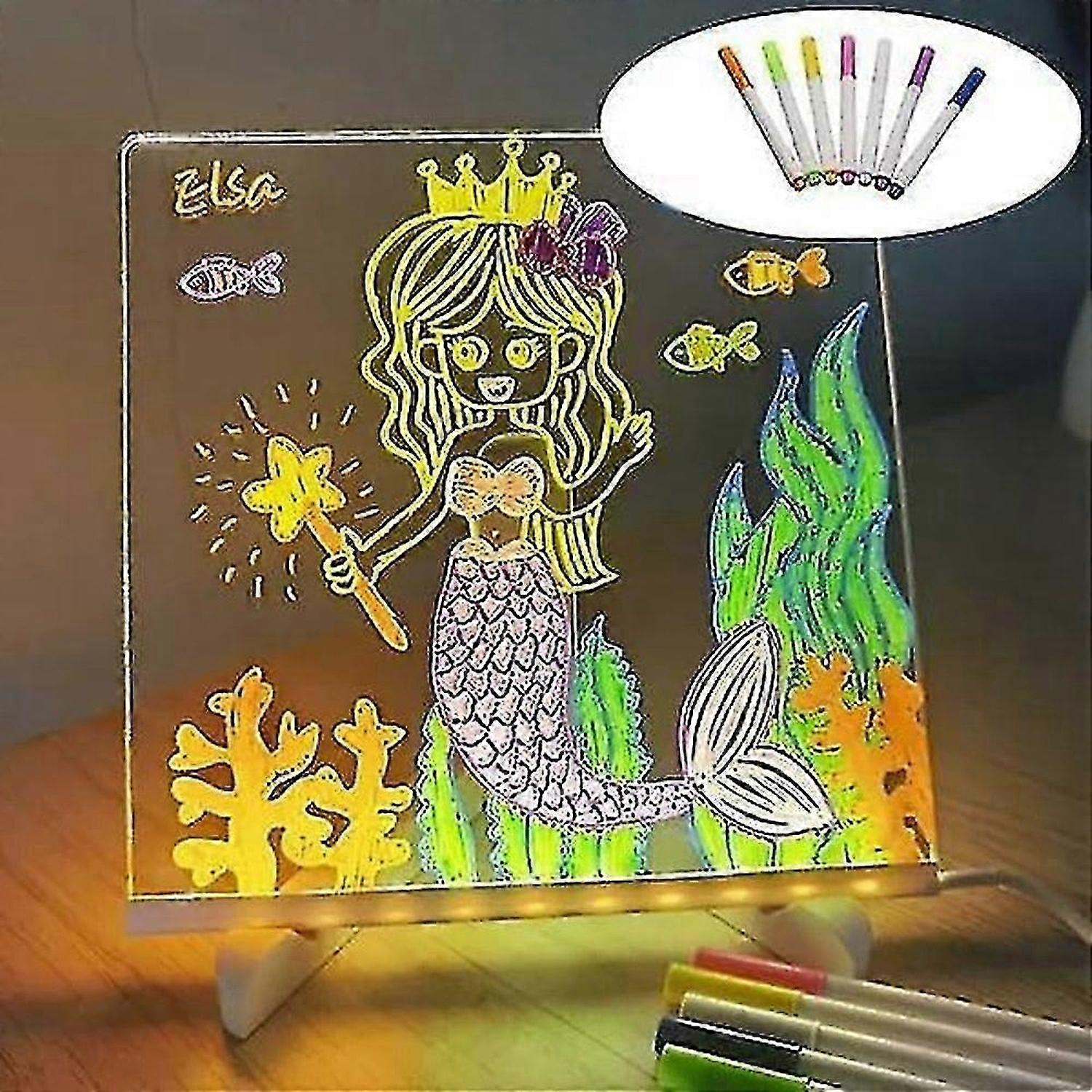 Led Note Board With 7 Colors Pen, Glowing Acrylic Dry Erase Board With Led Light & Stand, Light Up Diy Message Board Desk Whiteboard