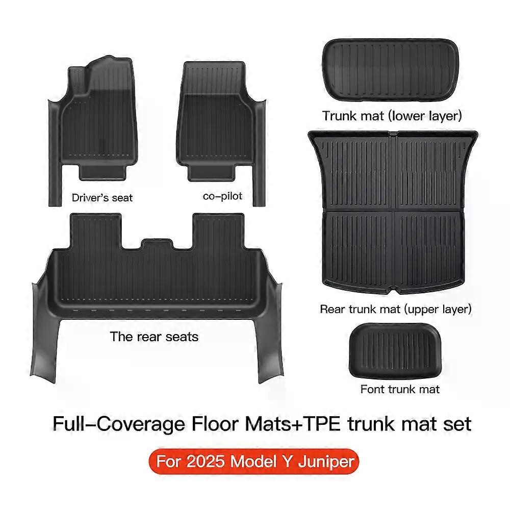 YZ for Tesla Model Y Juniper 2025 Floor Mats with Door Sill Protection Strips All-weather Floor Liner Cargo Mat Trunk Backrest