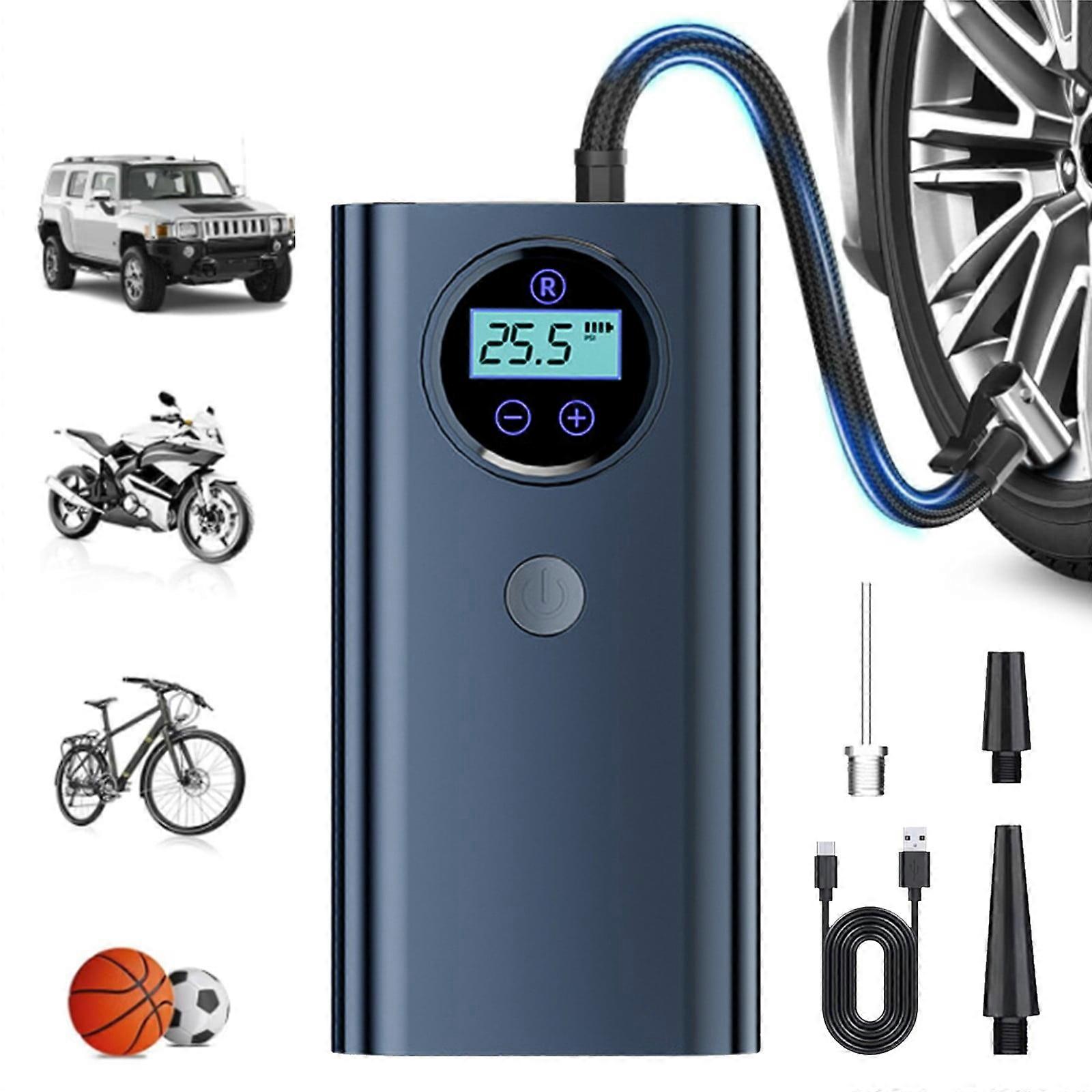 YOLOKE Portable Tire Inflator with LCD Display, 3 Nozzle Adapters for Car, Motorcycle, Bike, Basketball, and Other Inflatables