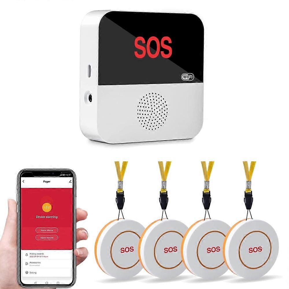 Wireless Caregiver Pager with WiFi & APP, 1 Receiver + 3 SOS Buttons, Compatible with Emergency Alert for Elderly, Home, Patients
