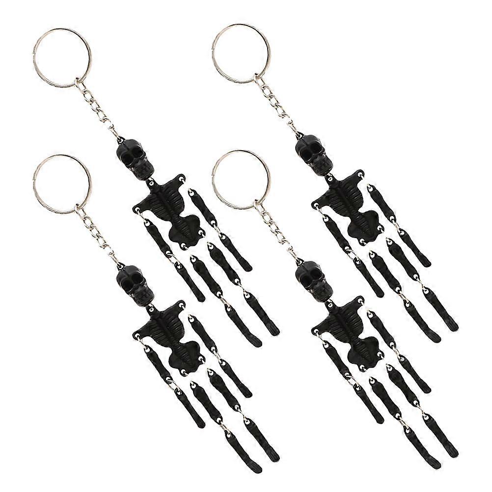 Skull Keychain Ornaments For Car Key Ornament Black Metal Simple Design 4Pcs
