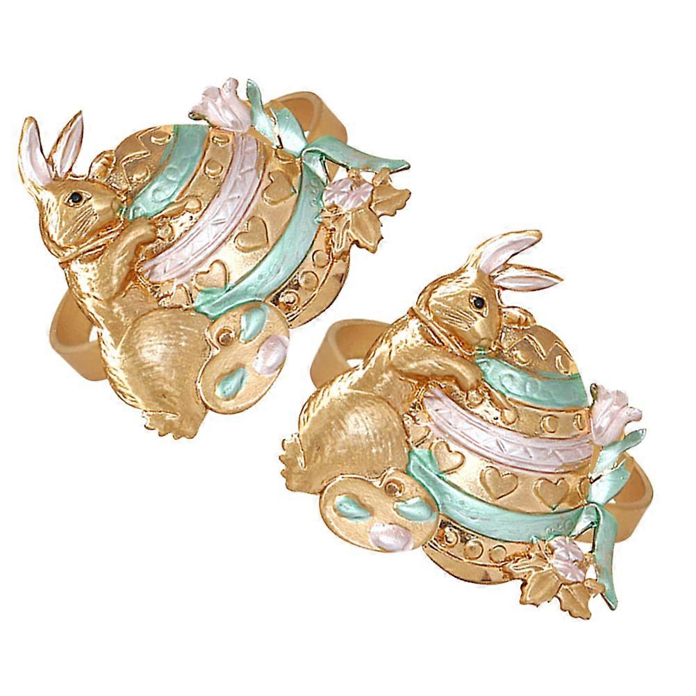 Rabbit Napkin Ring Holder 2Pcs Elegant Design Dining Table Accessory Golden Color for Easter Party Decoration